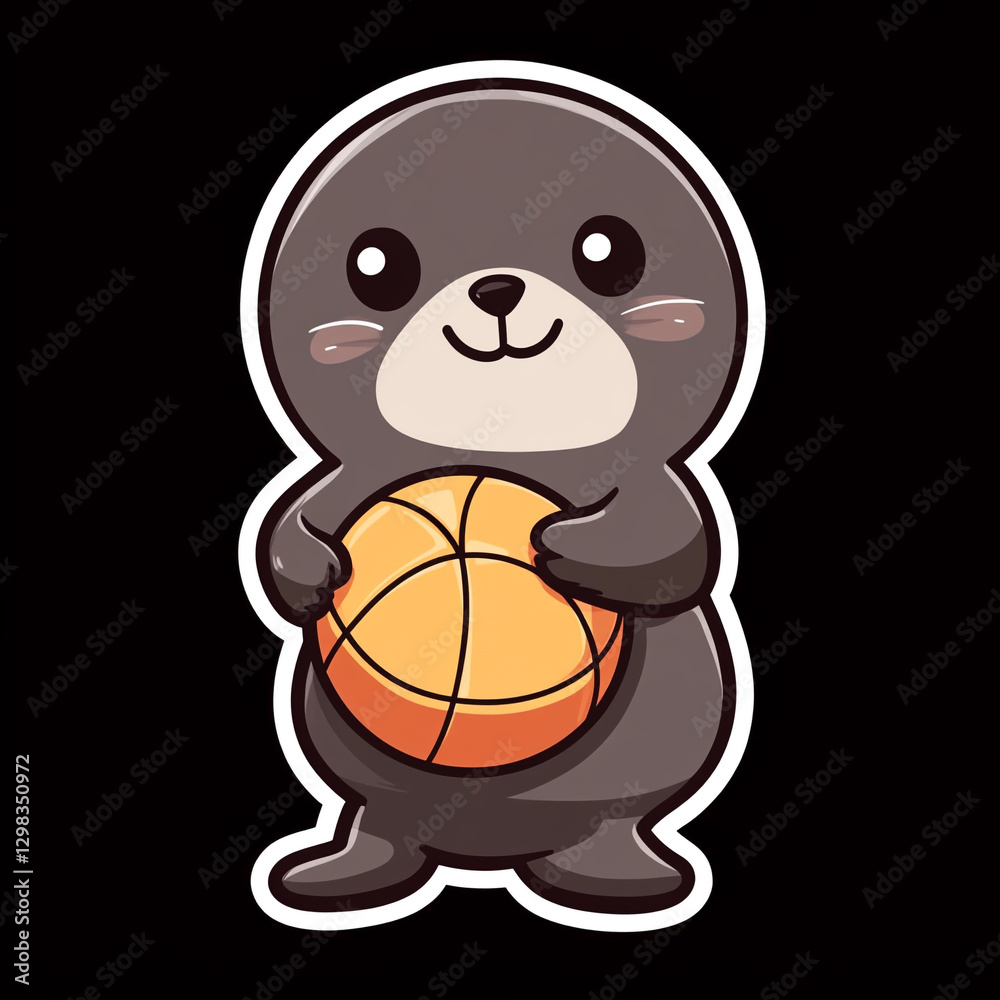 Naklejka premium Adorable Playful Seal Balancing a Colorful Ball in a Cute Kawaii Style Perfect for Kids' Art Illustrations and Fun Designs Featuring a Joyful Marine Animal in a Whimsical Setting