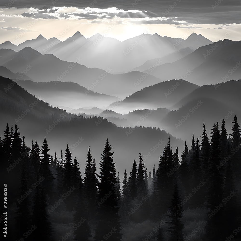 Obraz premium Misty sunrise mountain range