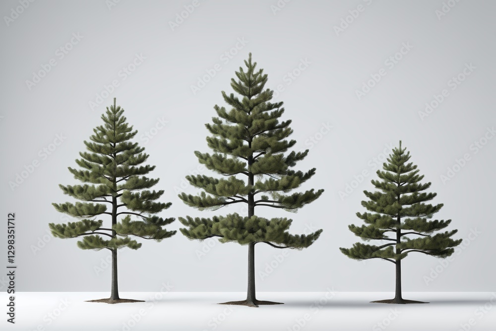 Obraz premium three trees are standing in a row on a white surface