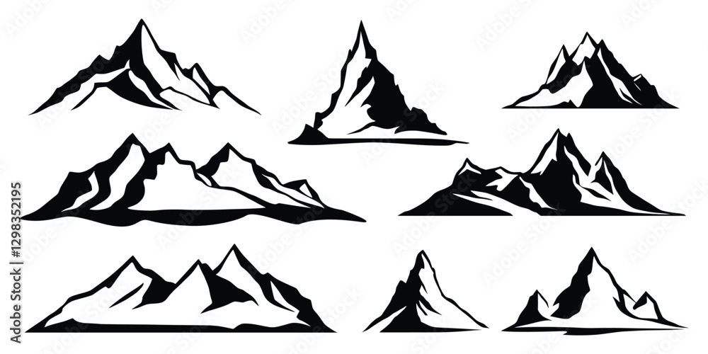 Fototapeta premium Silhouette mountain range isolated on white background, vector design set