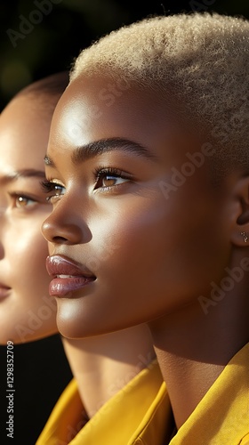 Golden sunlit faces, close up