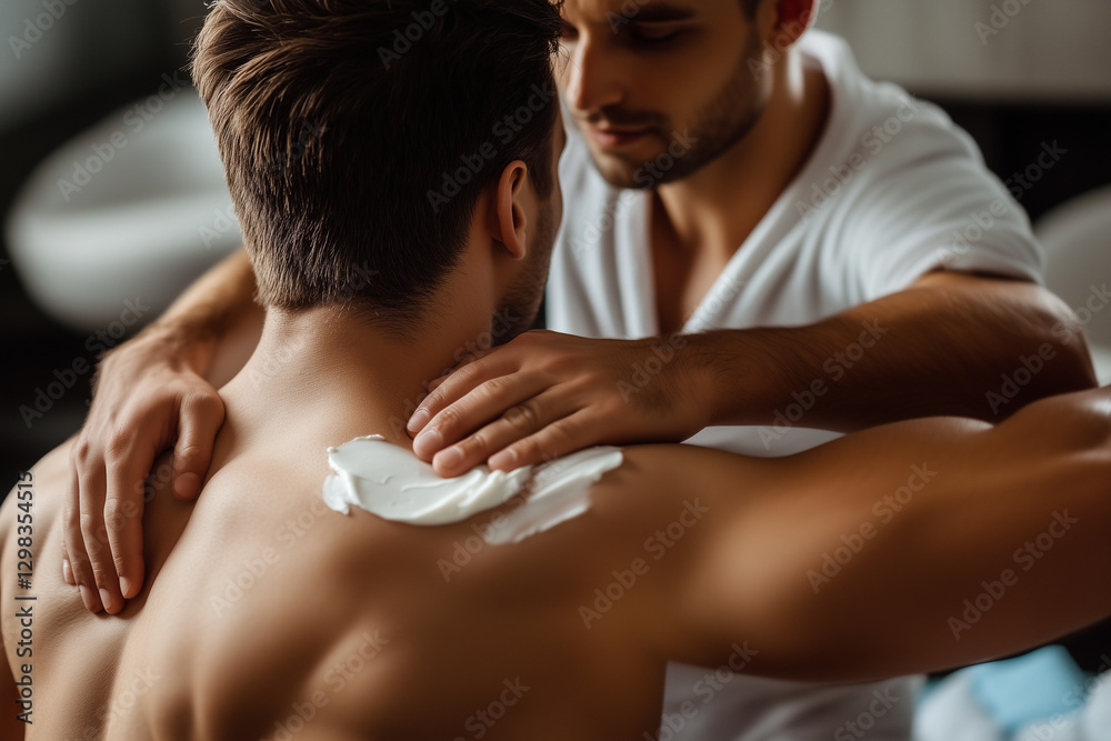 Fototapeta premium Man massaging another man.