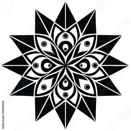 Black and White Mandala Design with Geometric Patterns