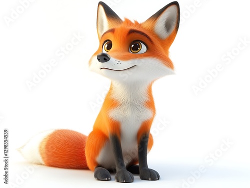 Playful fox character animation studio 3d model white background front view