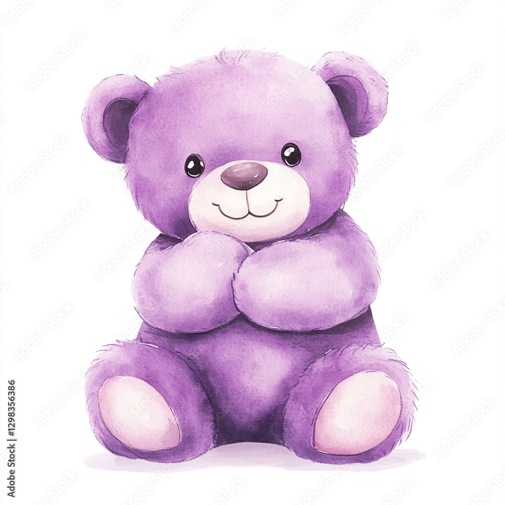 Obraz premium Minimal Isolated Purple Teddy Bear Embraced in a Warm Hug Soft Plush Toy for Kids and Adults Perfect for Gifts Decor and Comfort in a Simple Clean Background