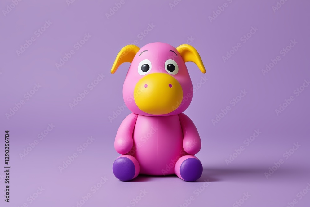 Naklejka premium purple toy with yellow nose and ears sitting on a purple surface