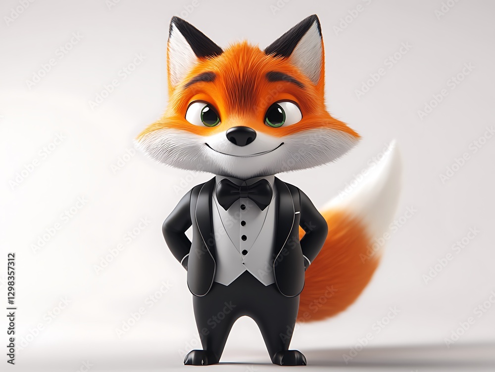 Obraz premium Stylish cartoon fox character studio digital art bright background front view