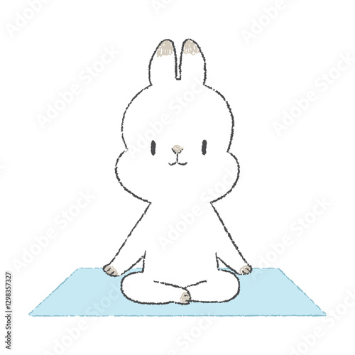 ヨガのポーズをするうさぎのキャラクターの手書きイラスト