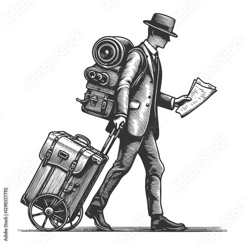 Traveler with Suitcases vector illustration