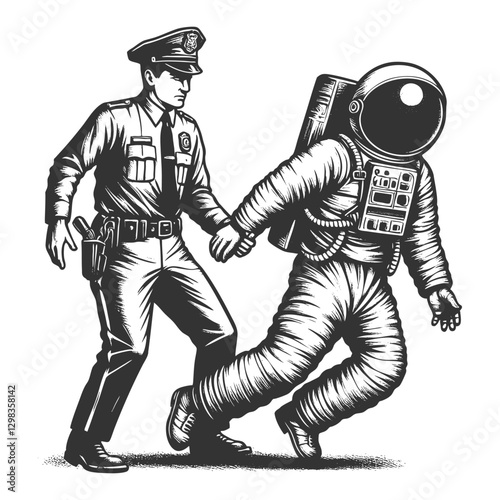 Police Arresting Astronaut in Spacesuit vector