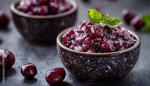 Cranberry Sauce in Bowls on Dark Surface