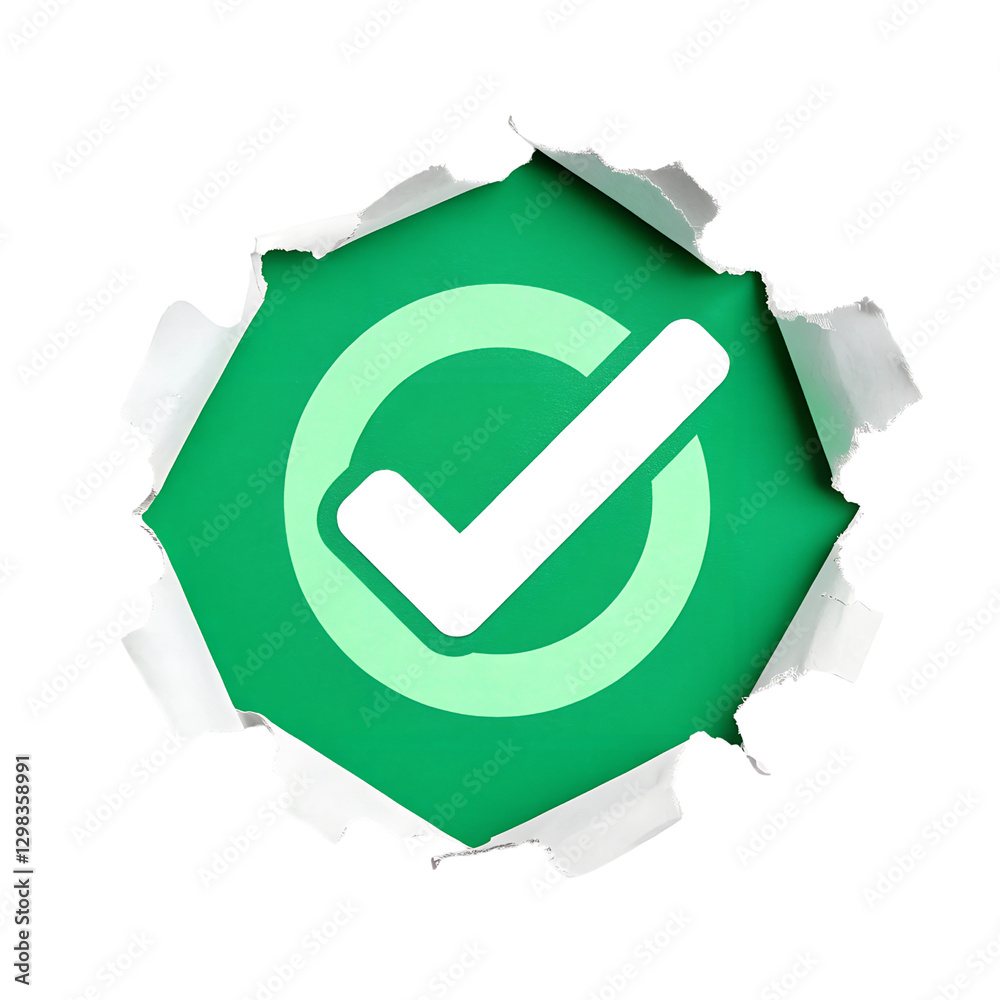 Green Torn Paper with Striking Tik Mark on Transparent Background Green Torn Paper with Striking Tik Mark on Transparent Background
