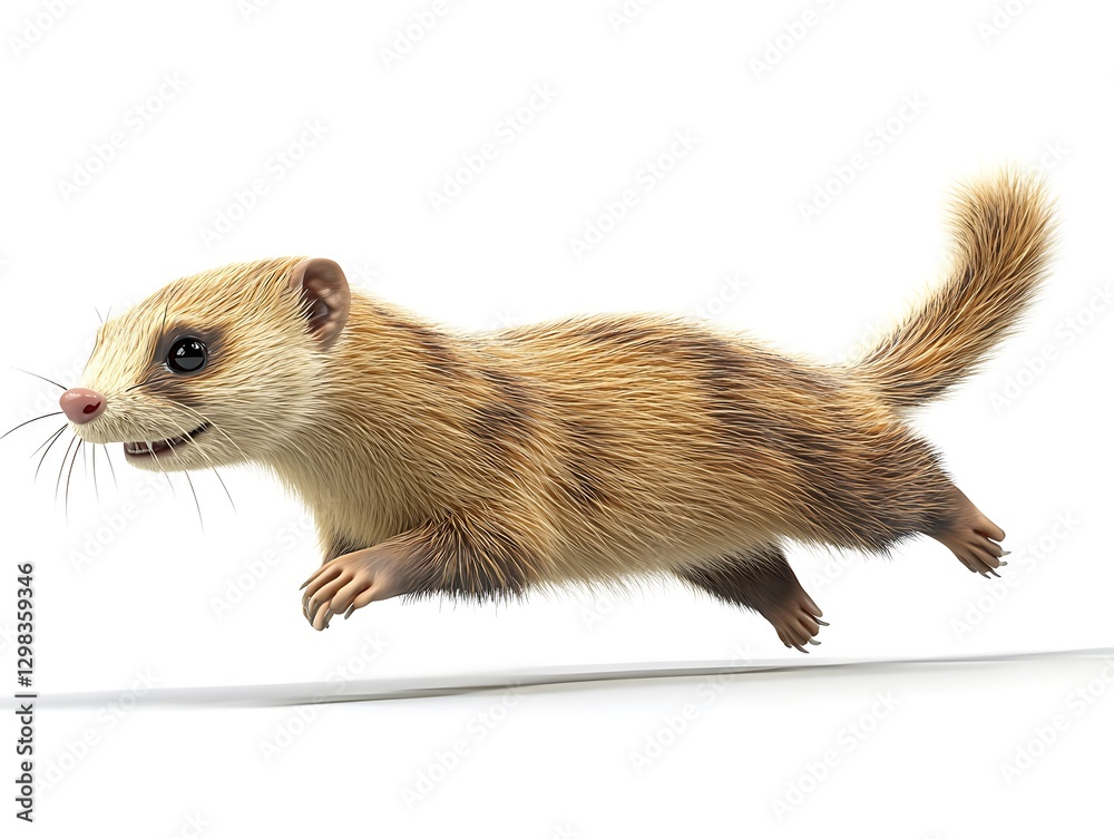 Running ferret in motion studio setting animal photography white background Running ferret in motion studio setting animal photography white background