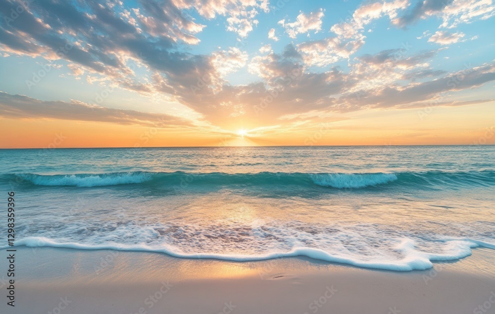 transparent clear waves breaking on white and clean sea beach in the evening sunset.
transparent clear waves breaking on white and clean sea beach in the evening sunset.