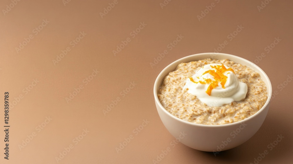 Creamy oatmeal topped with whipped cream and zest, inviting morn Creamy oatmeal topped with whipped cream and zest, inviting morn