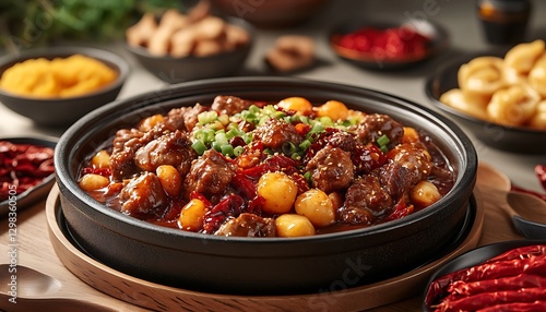 Spicy Beef Dish with Potatoes in Pot
