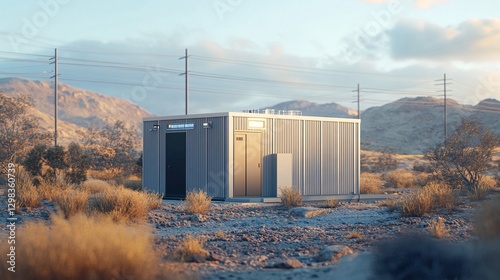 A small edge data center in a remote desert location processing real-time data, realistic, very detailed