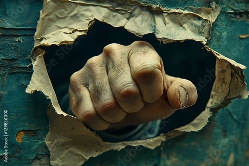 Fist Punches Through Aged Wall