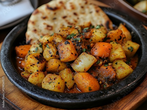 Spiced Potatoes & Naan, Restaurant Dish