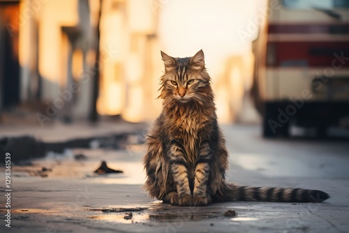 homeless abandoned stray kitten cat on a street