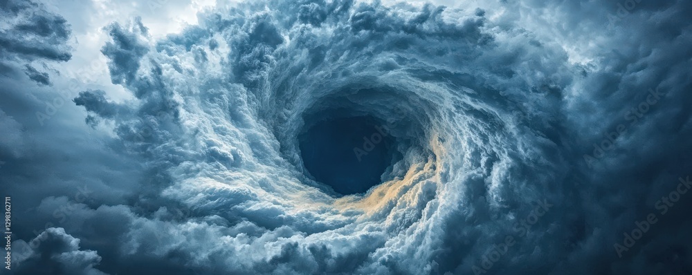 Fototapeta premium Science meteorology analysis concept. Dark swirling clouds with a bright center, resembling a storm vortex.