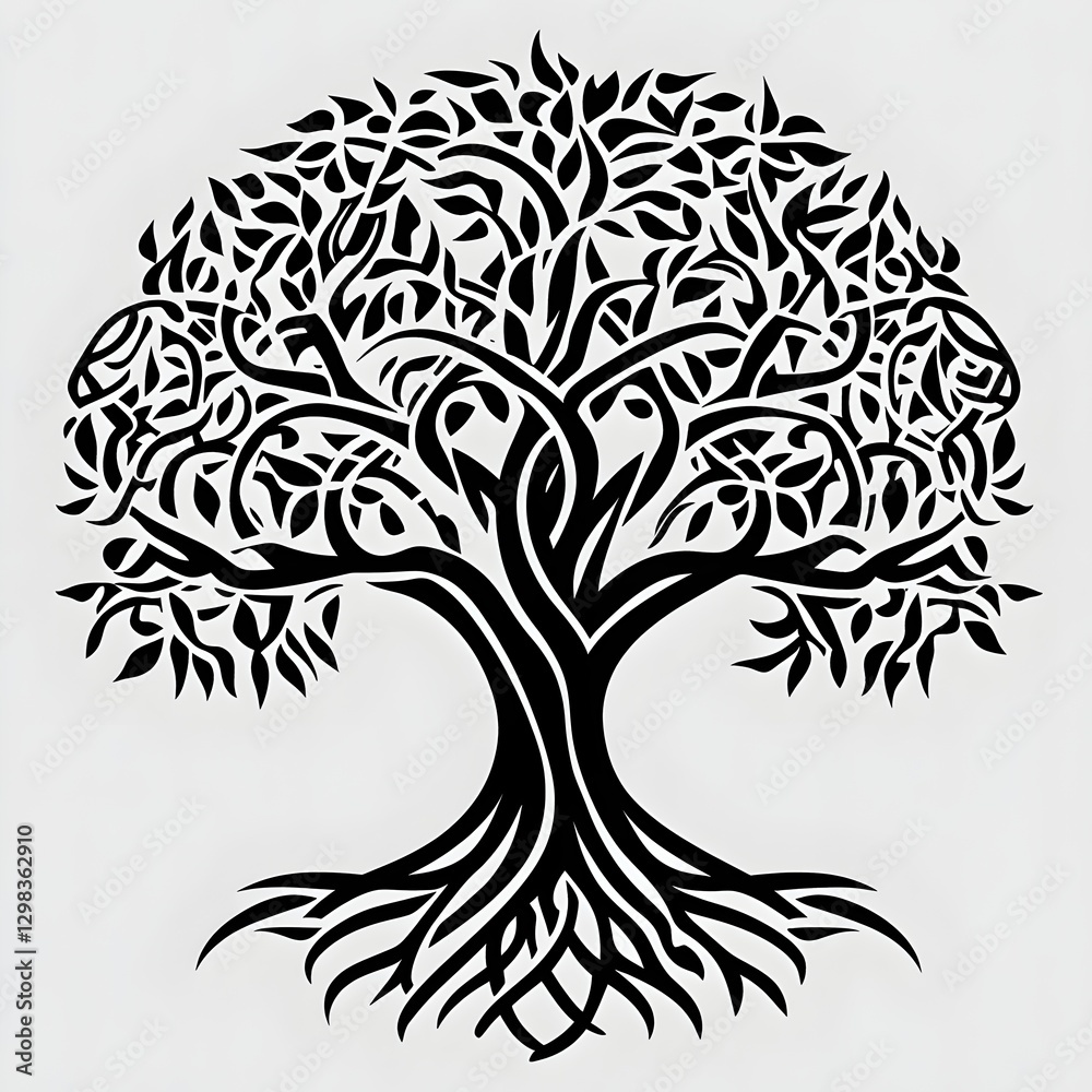 Obraz premium Celtic Tree of Life Vector Artwork, Black and White Design, Solid Background