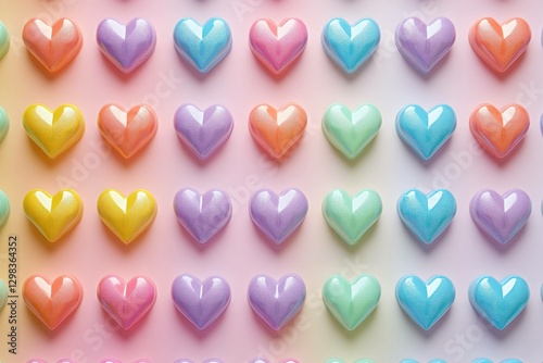 Colorful pastel heart shapes arranged in a repeating pattern, perfect for Valentine s Day decorations or romantic projects