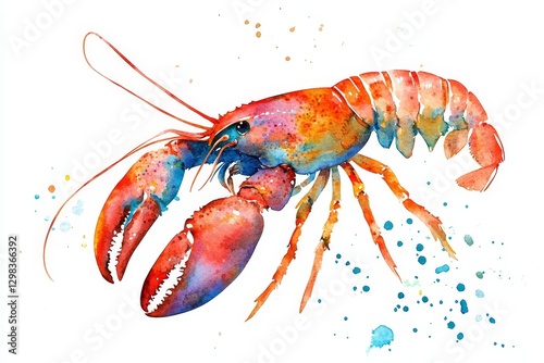 Wallpaper Mural Vibrant Lobster Watercolor Illustration - A colorful watercolor painting of a lobster, symbolizing ocean life, vibrant nature, seafood delicacy, artistic expression, and underwater beauty Torontodigital.ca