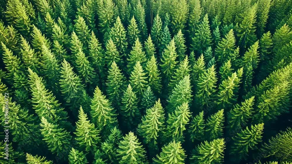 Expansive view of dense evergreen forest with lush trees under bright sunlight Expansive view of dense evergreen forest with lush trees under bright sunlight