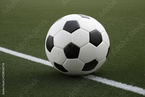 there is a soccer ball sitting on the field with a white line