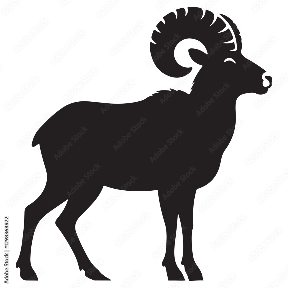 Obraz premium Standing Ram Silhouette Vector Illustration For Creative Designs