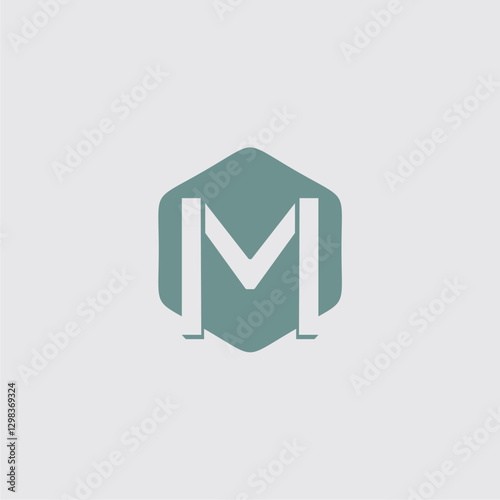 Letter M cube logo. 3D box with letter M. Pastle block shape with white alphabet symbol. Media and technology concept. Isometric hexagone object. Mail box logotype template. Vector illustration, clip 