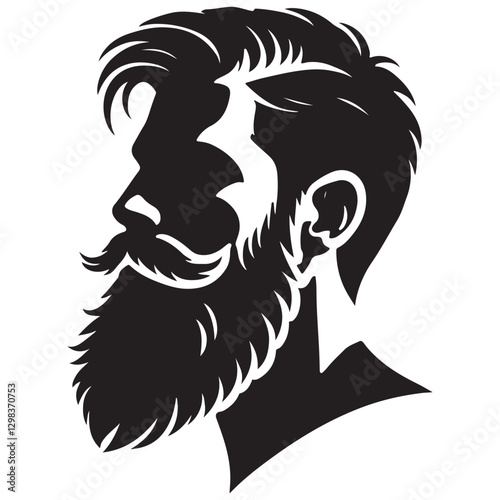 Creative Bearded Man Head Silhouette Vector Art Illustration Design