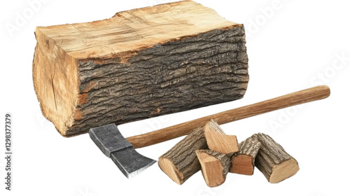 axe and firewood isolated on a white background