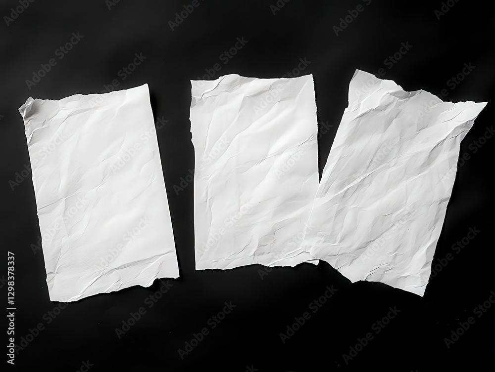 Obraz premium Crumpled White Sheets of Paper Against Black Background Surface
