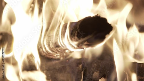 Burning woods inside a pizza stone oven (Slow Motion)