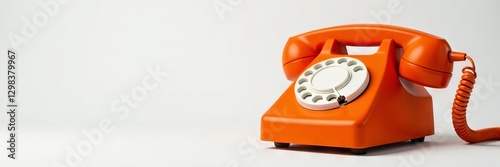 Vintage orange rotary phone, white background, white background, vintage telephone, retro object