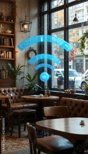 Free Wi-Fi in Cozy Coffee Shop – Digital Connection Concept