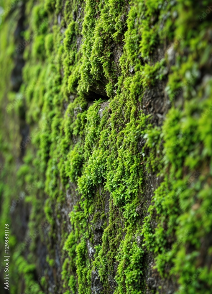 Green moss on old brick wall. Natural background. Selective focus. MossCovered Stone Wall Green moss on old brick wall. Natural background. Selective focus. MossCovered Stone Wall