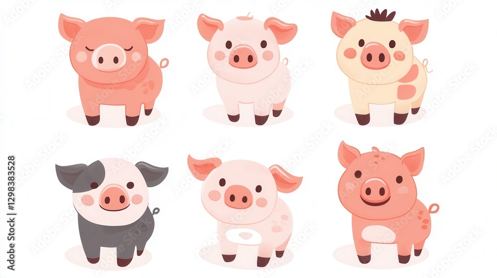 Cute Cartoon Pigs in Various Colors and Expressions for Kids Cute Cartoon Pigs in Various Colors and Expressions for Kids