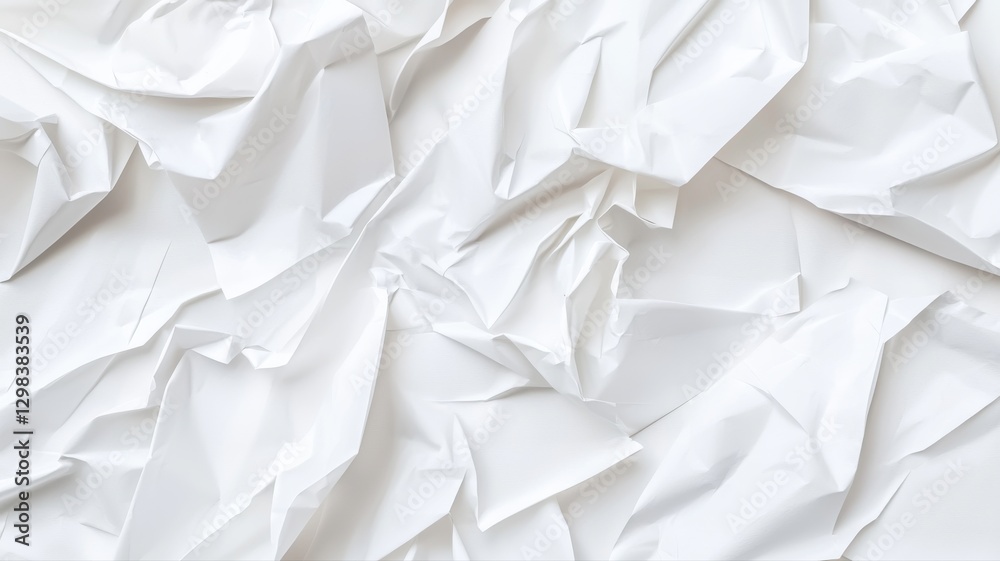 Obraz premium Crumpled white paper texture creating a dynamic abstract pattern with folds and creases.