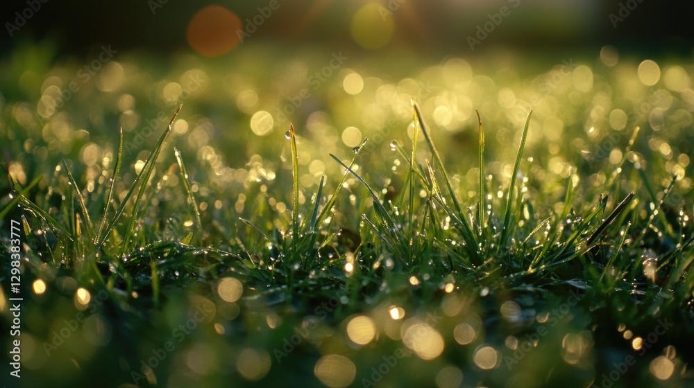 Obraz premium Close-up shot of grass with water droplets, great for backgrounds and textures