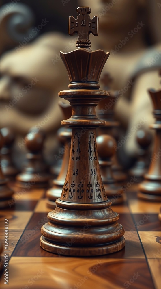 Fototapeta premium Chess Pieces on Board in Dramatic Light