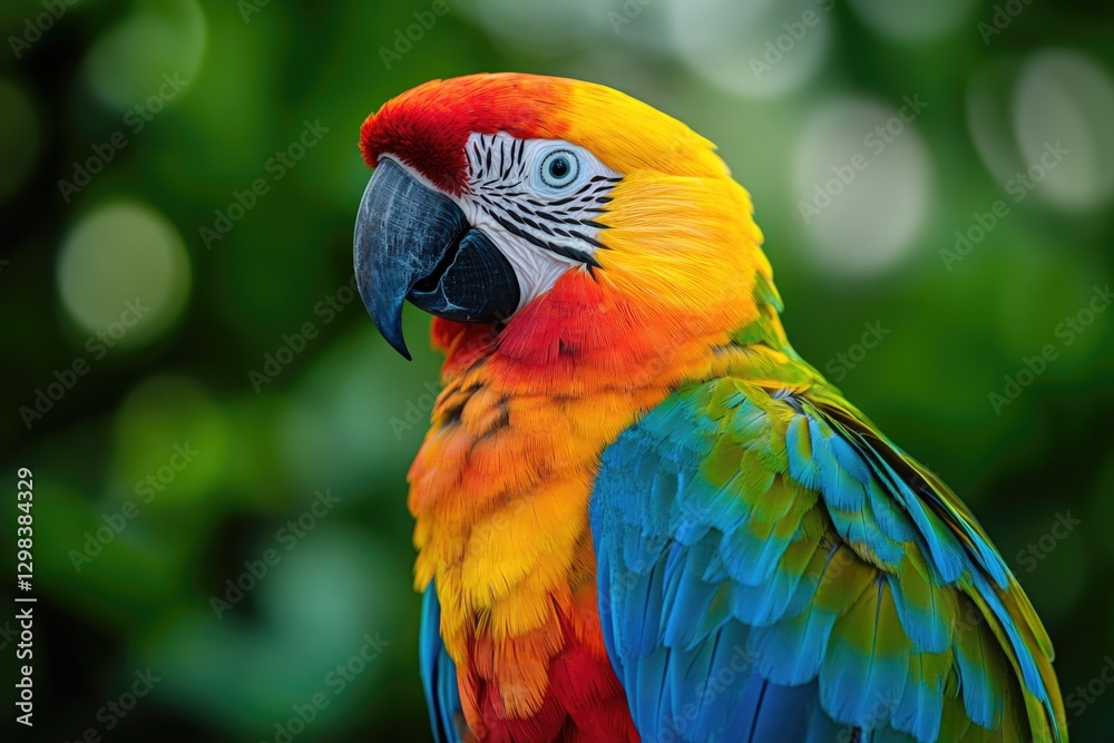 Obraz premium A colorful parrot perched on a tree branch, ready for flight