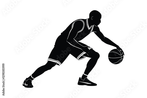 Silhouette of a basketball player dribbling the ball vector art illustration.eps