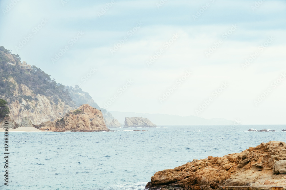 Naklejka premium Beach with a rock on the horizon