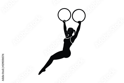Silhouette of a gymnast performing on the rings vector art illustration.eps