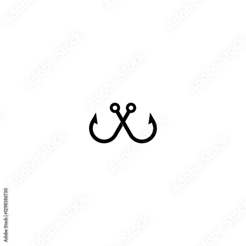 Two crossed fishing hook icon isolated on white background