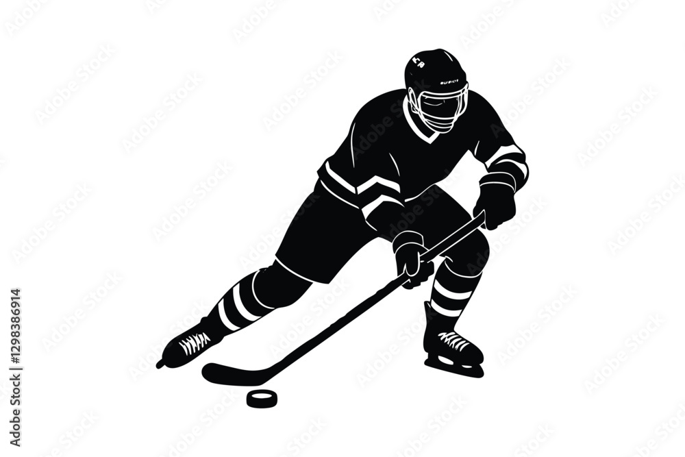 Obraz premium Silhouette of a hockey player in action vector art illustration1.eps