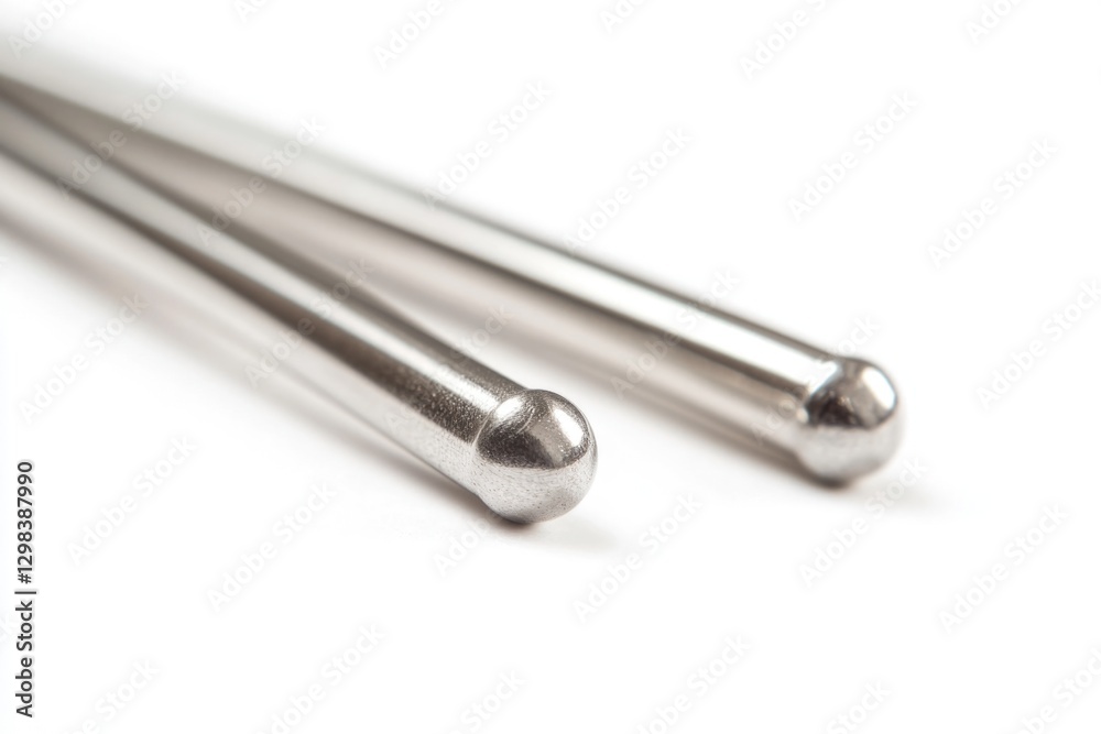A pair of metal rods placed on a clean and flat white surface A pair of metal rods placed on a clean and flat white surface